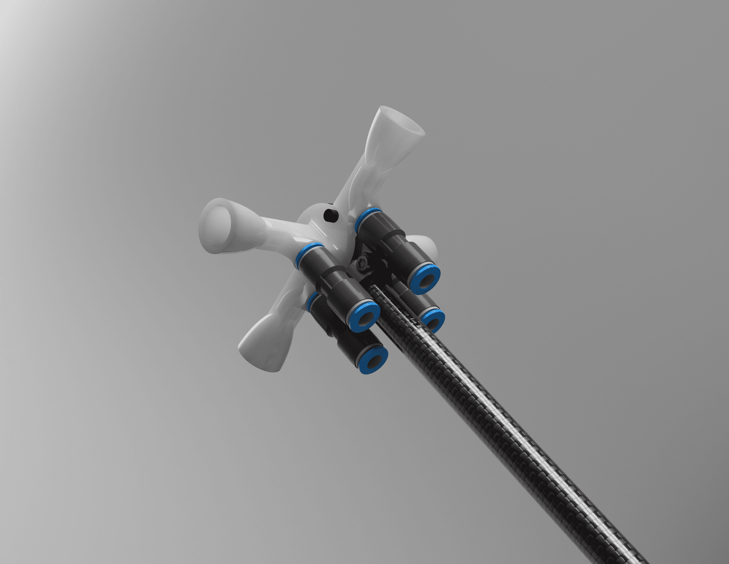 Bonus pic: 3D-printed thruster pack and quick-connects for air hoses, mounted on the end of the jet arm
